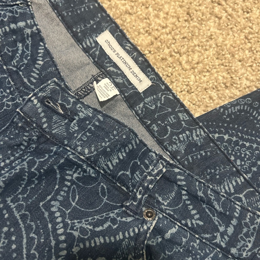 Chico's Blue Paisley Straight Leg Jeans